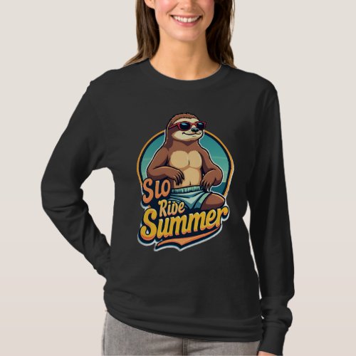 Vintage Sloth Summer Retro Beach Vibes Design 2 T-Shirt