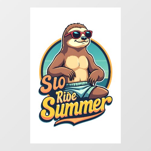 Vintage Sloth Summer Retro Beach Vibes Design 2 Window Cling