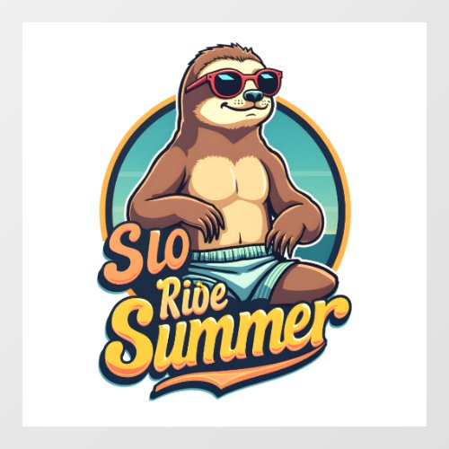 Vintage Sloth Summer Retro Beach Vibes Design 2 Window Cling