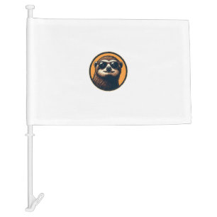 Vintage Sloth Sunglasses Retro Badge Art 2 Car Flag