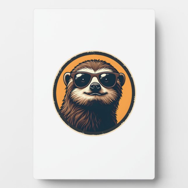Vintage Sloth Sunglasses Retro Badge Art 2 Plaque (Front)