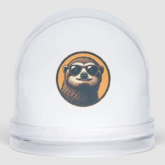 Vintage Sloth Sunglasses Retro Badge Art 2 Snow Globe