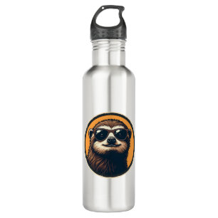 Vintage Sloth Sunglasses Retro Badge Art 2 Stainless Steel Water Bottle