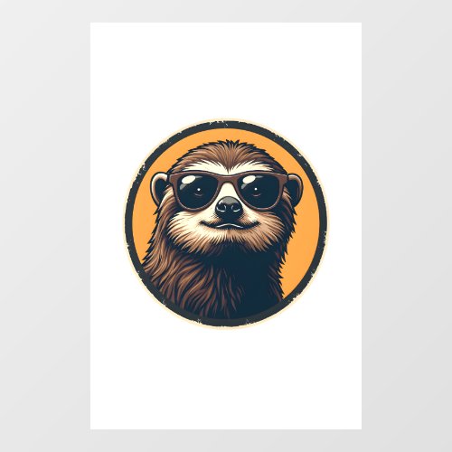 Vintage Sloth Sunglasses Retro Badge Art 2 Window Cling