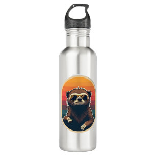 Vintage Sloth Sunglasses Retro Sunset Vector Art 2 Stainless Steel Water Bottle