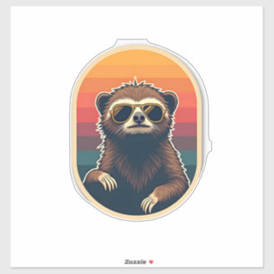 Vintage Sloth Sunglasses Retro Sunset Vector Art 2 Sticker