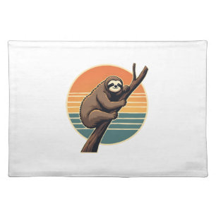 Vintage Sloth Sunset Vector Retro Hanging Art 2 Cloth Placemat