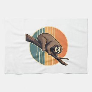 Vintage Sloth Sunset Vector Retro Hanging Art 2 Kitchen Towel