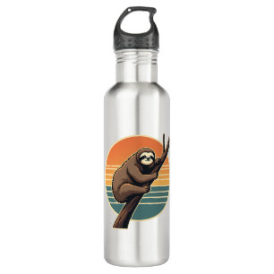 Vintage Sloth Sunset Vector Retro Hanging Art 2 Stainless Steel Water Bottle