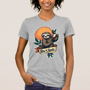 Vintage Sloth T-Shirt Slow and Steady Humor Design