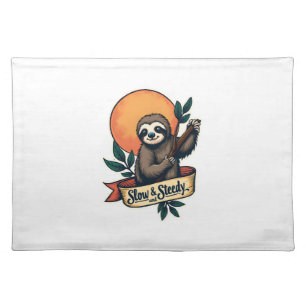 Vintage Sloth T-Shirt Slow and Steady Humor Design Cloth Placemat