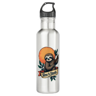 Vintage Sloth T-Shirt Slow and Steady Humor Design Stainless Steel Water Bottle