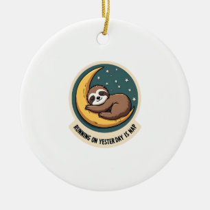 Vintage Sloth Tired Quote Funny Retro Animal Desig Ceramic Ornament
