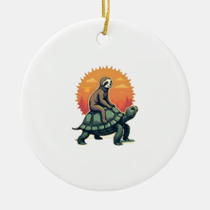 Vintage Sloth Turtle Retro Animal Ride Shirt 2 Ceramic Ornament