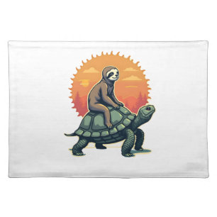 Vintage Sloth Turtle Retro Animal Ride Shirt 2 Cloth Placemat