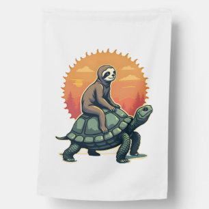 Vintage Sloth Turtle Retro Animal Ride Shirt 2 House Flag