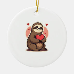Vintage Sloth Valentine Cute Retro Love Design 2 Ceramic Ornament