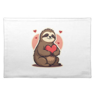 Vintage Sloth Valentine Cute Retro Love Design 2 Cloth Placemat