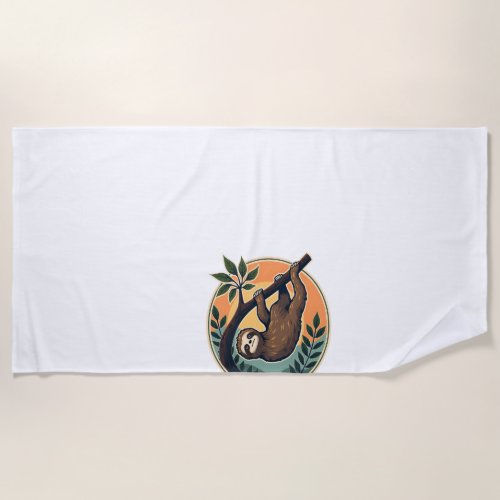 Vintage Sloth Vector Retro Wildlife Badge 2 Beach Towel