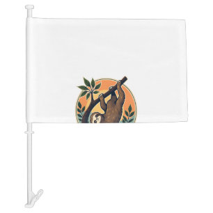 Vintage Sloth Vector Retro Wildlife Badge 2 Car Flag