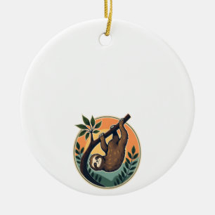 Vintage Sloth Vector Retro Wildlife Badge 2 Ceramic Ornament
