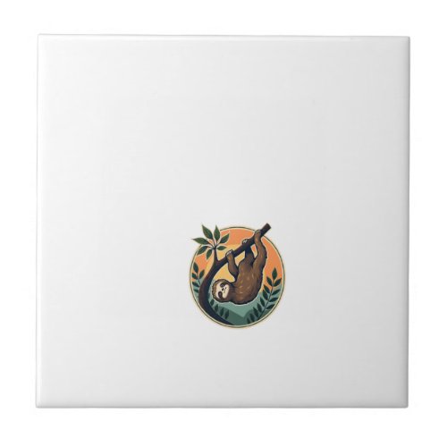 Vintage Sloth Vector Retro Wildlife Badge 2 Ceramic Tile