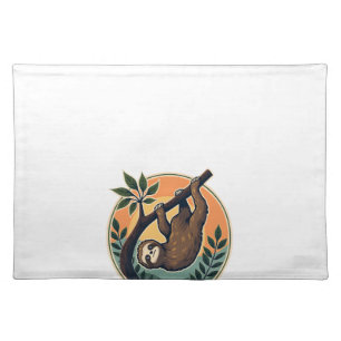 Vintage Sloth Vector Retro Wildlife Badge 2 Cloth Placemat