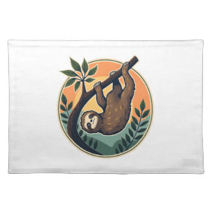 Vintage Sloth Vector Retro Wildlife Badge 2 Cloth Placemat