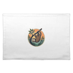 Vintage Sloth Vector Retro Wildlife Badge 2 Cloth Placemat