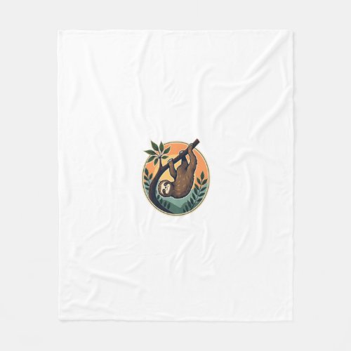 Vintage Sloth Vector Retro Wildlife Badge 2 Fleece Blanket