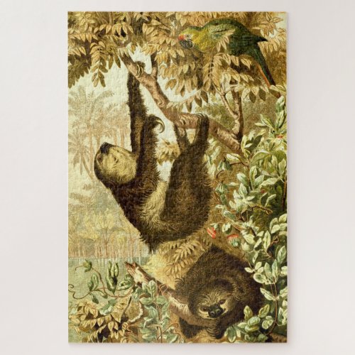 Vintage Sloths and Parrot in Jungle Jigsaw Puzzle