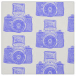 Vintage SLR Camera - Electric Blue on White Fabric