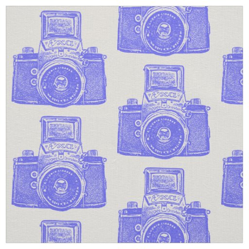 Vintage SLR Camera - Electric Blue on White Fabric