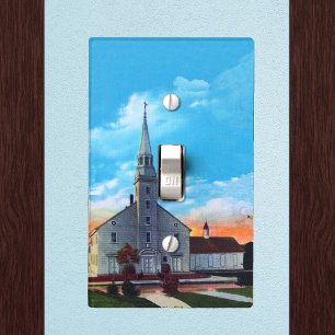 Vintage Small Town White Christian Church Light Switch Cover