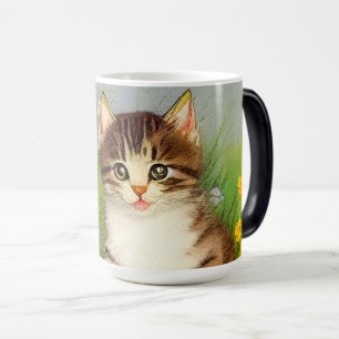 Vintage Smiling Cat Illustration Color Morph Mug