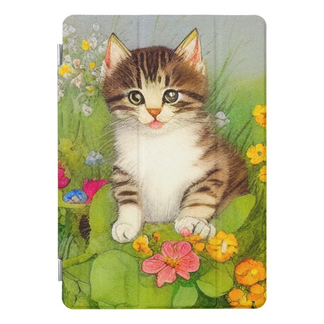 Vintage Smiling Cat Illustration iPad Pro Cover (Front)