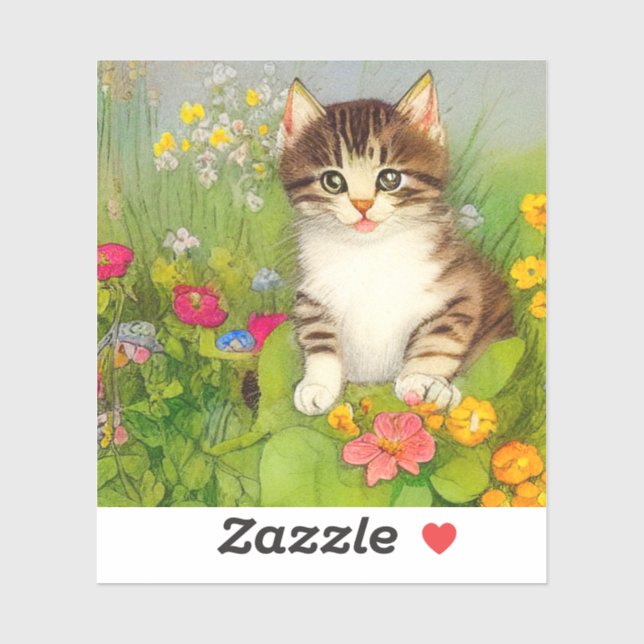 Vintage Smiling Cat Illustration Sticker (Sheet)