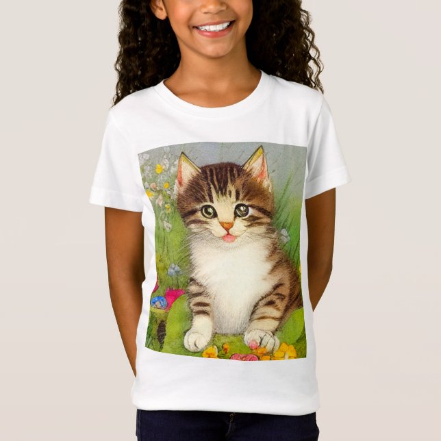 Vintage Smiling Cat Illustration T-Shirt (Front)