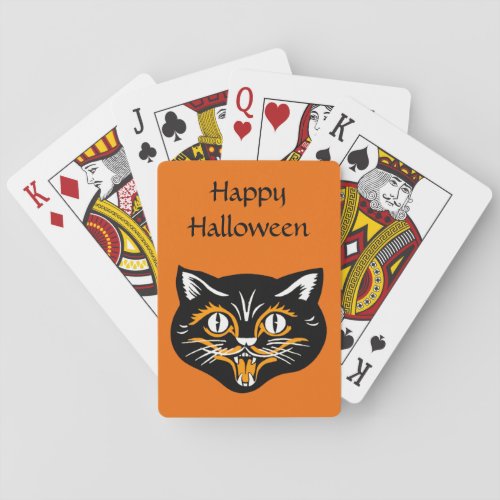 Vintage Smiling Halloween Black Cat Face Fangs Bic Poker Cards