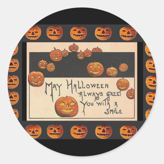 Vintage Smiling Halloween Jack o'Lanterns Classic Round Sticker
