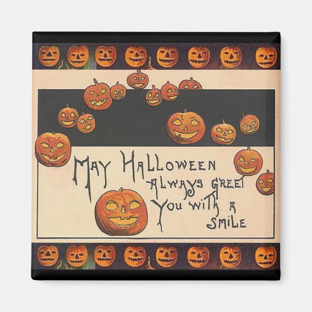 Vintage Smiling Halloween Jack o'Lanterns Magnet (Front)