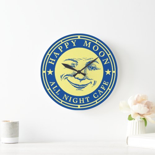 Vintage Smiling Moon Face Template Large Clock