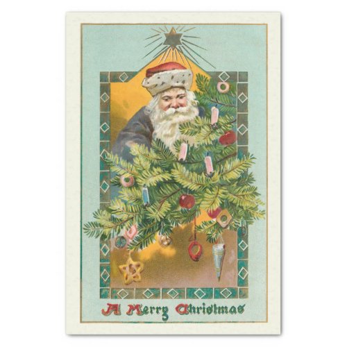 Vintage Smiling Santa Christmas Tree and Star Tissue Paper