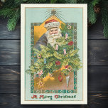 Vintage Smiling Santa, Christmas Tree and Star Tissue Paper<br><div class="desc">Charming old world Santa smiling down on decorated pine Christmas Tree with gold star beaming overhead with decorative frame and A Merry Christmas greeting in green Old English script. Background color is editable.</div>