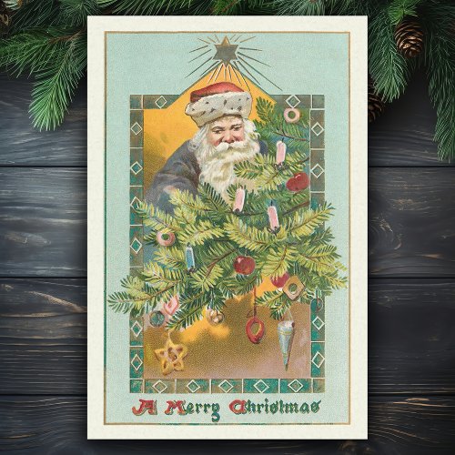 Vintage Smiling Santa Christmas Tree and Star Tissue Paper