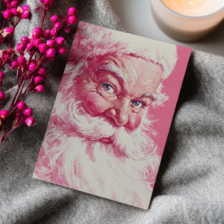 Vintage Smiling Santa Claus Pink Christmas Photo Holiday Card