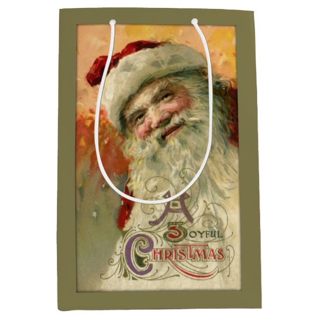Vintage Smiling Santa Personalized Medium Gift Bag (Front)
