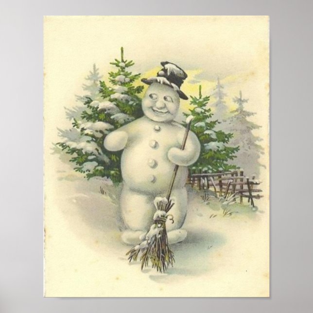 Vintage Smiling Snowman Card Poster (Front)