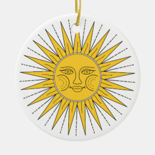 Vintage Smiling Sun  Ceramic Ornament
