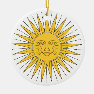 Vintage Smiling Sun Ceramic Ornament